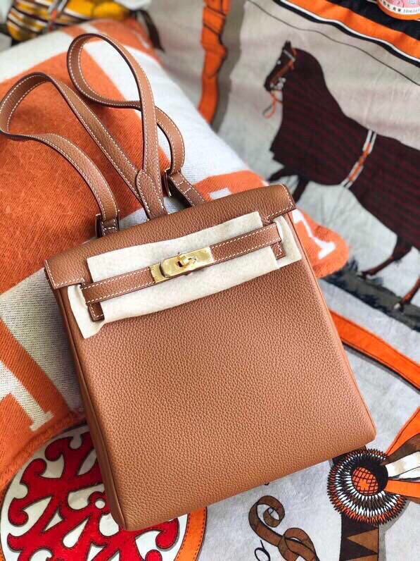 Hermes Kelly Ado Backpack In Brown Clemence Leather